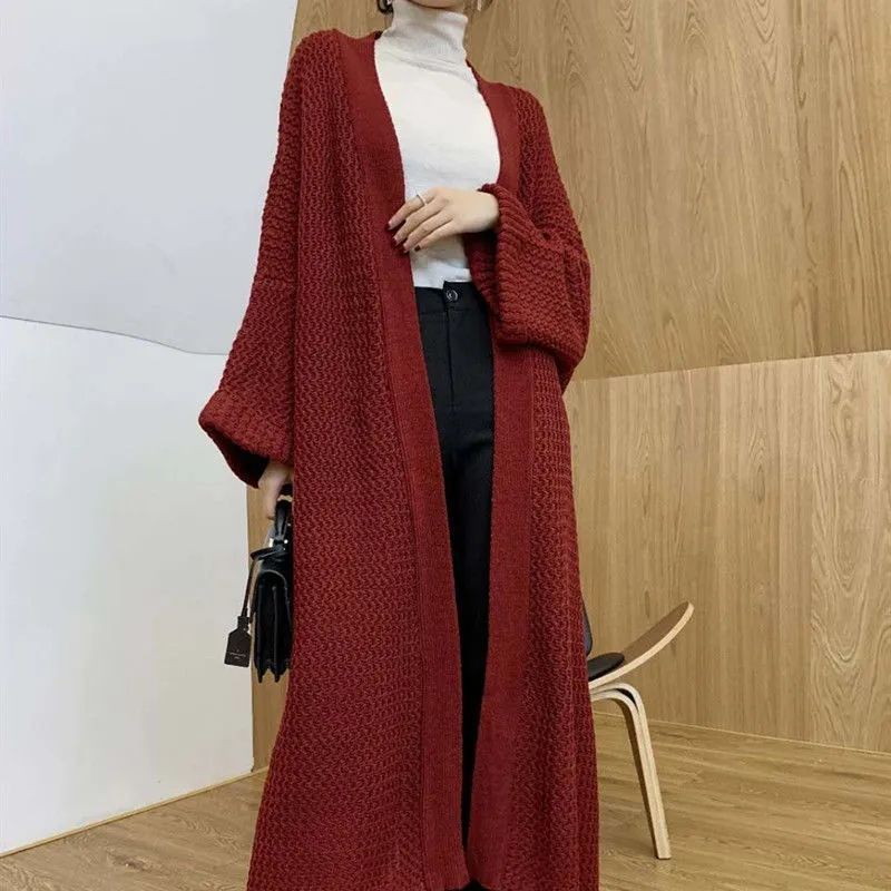 Long Knit Overknee Cardigan – Women's Relaxed Fit Warm Coat