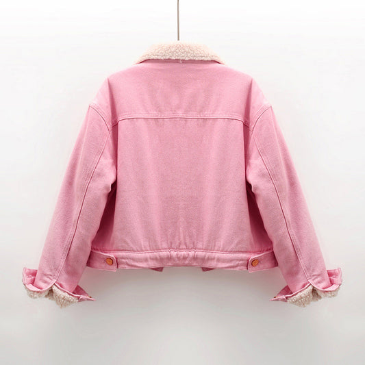 Fleece-lined Thick Denim Jacket – Women's Urban Short Cotton Coat