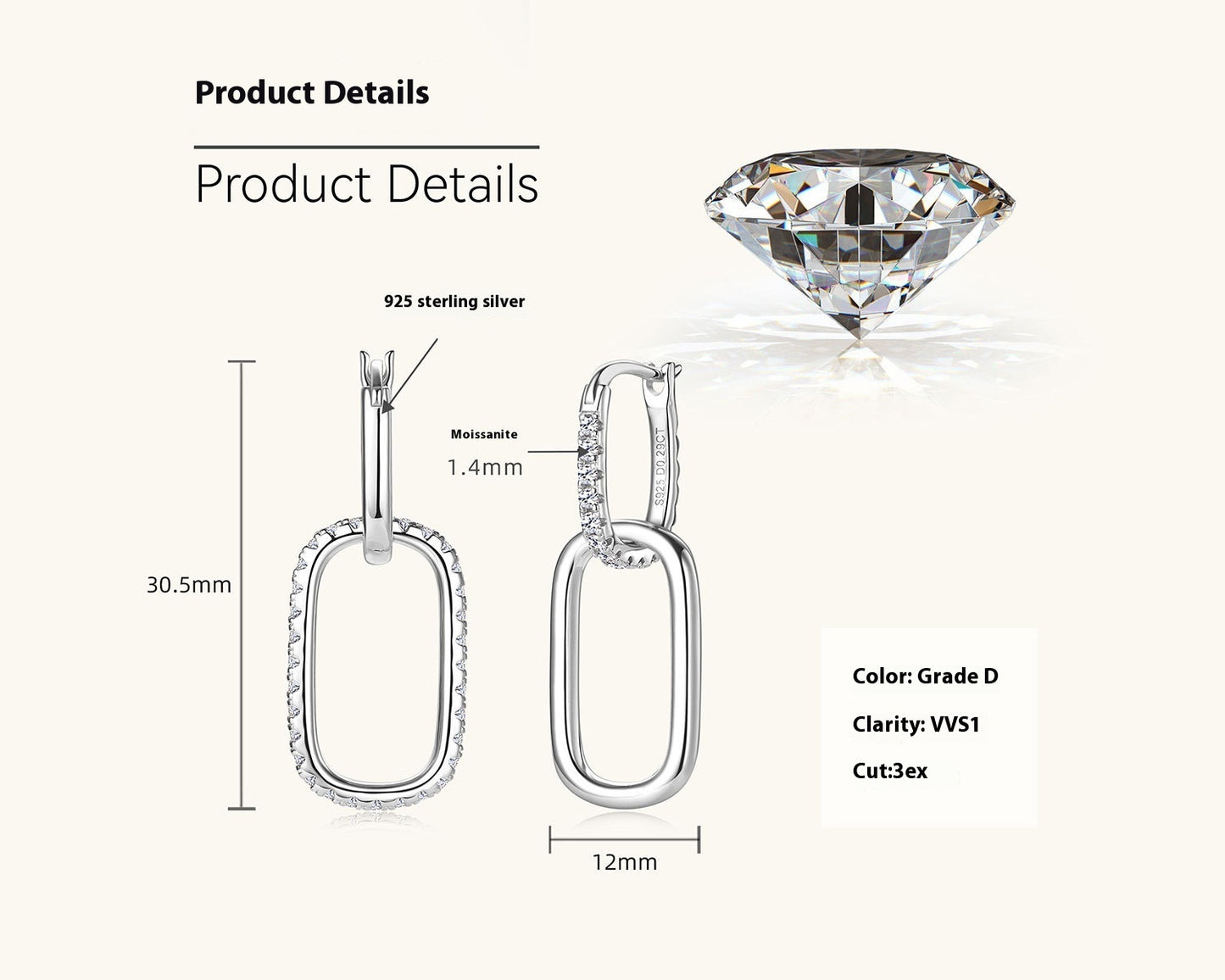 Moissanite Sterling Silver Eardrops