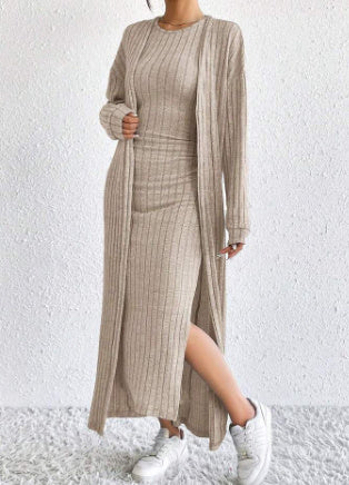 Solid Color Coat and Skirt Set – Women's Casual Elegant Two-Piece Outfit