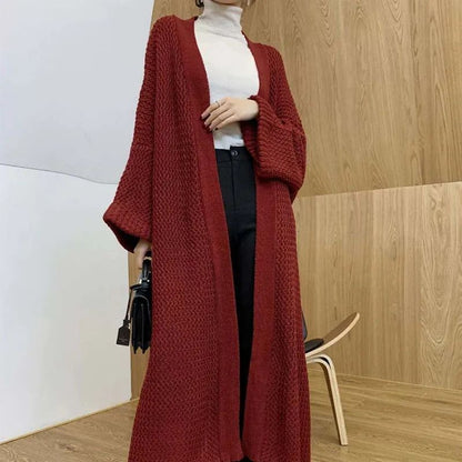 Long Knit Overknee Cardigan – Women's Relaxed Fit Warm Coat