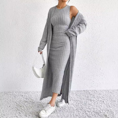 Solid Color Coat and Skirt Set – Women's Casual Elegant Two-Piece Outfit