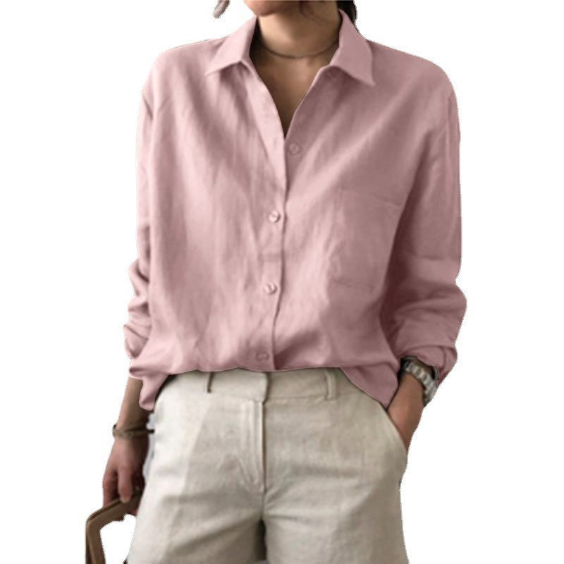 Relaxed Fit Cotton Linen Shirt – Women's Minimalist Solid Color Top