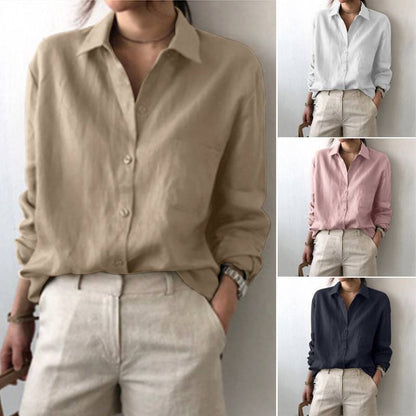 Relaxed Fit Cotton Linen Shirt – Women's Minimalist Solid Color Top