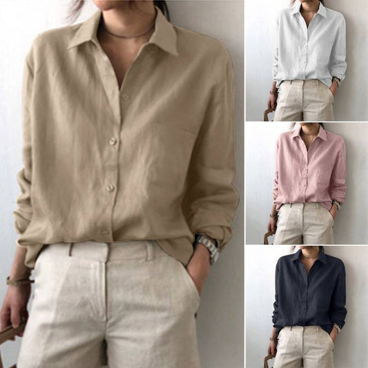 Relaxed Fit Cotton Linen Shirt – Women's Minimalist Solid Color Top