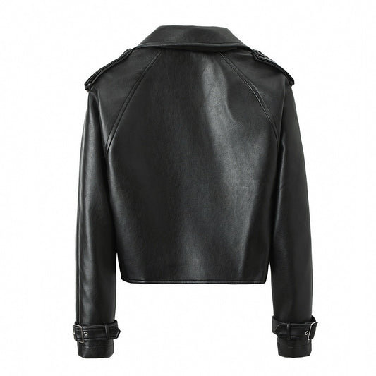 Belted Loose Fit PU Leather Jacket – Women's Casual Street Style Outerwear