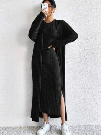 Solid Color Coat and Skirt Set – Women's Casual Elegant Two-Piece Outfit