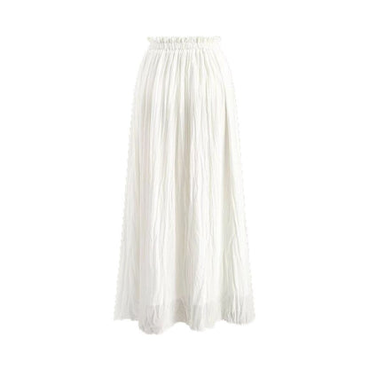 White Pleated Elastic Waist Skirt