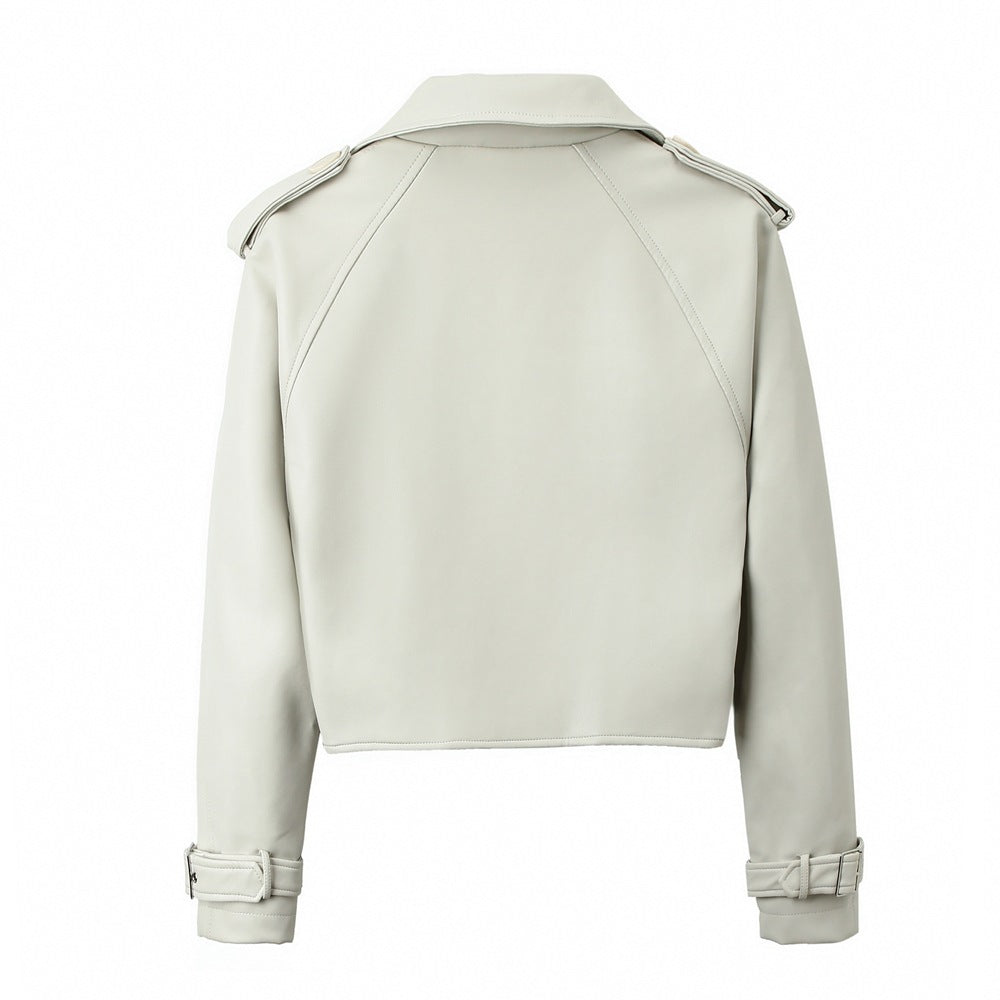 Belted Loose Fit PU Leather Jacket – Women's Casual Street Style Outerwear