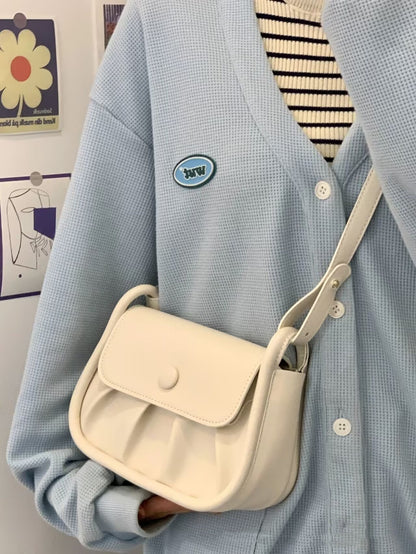 Pleated Small Square Shoulder Bag – Elegant PU Leather Messenger