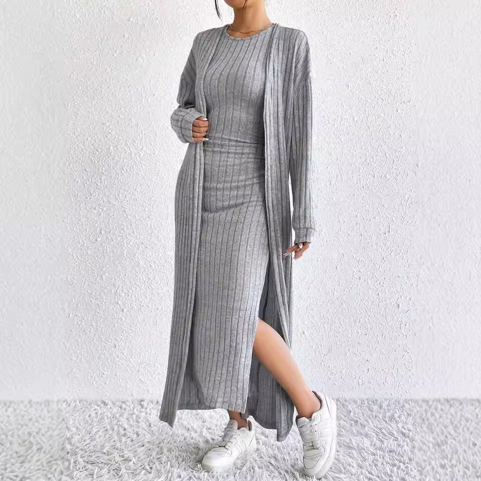 Solid Color Coat and Skirt Set – Women's Casual Elegant Two-Piece Outfit