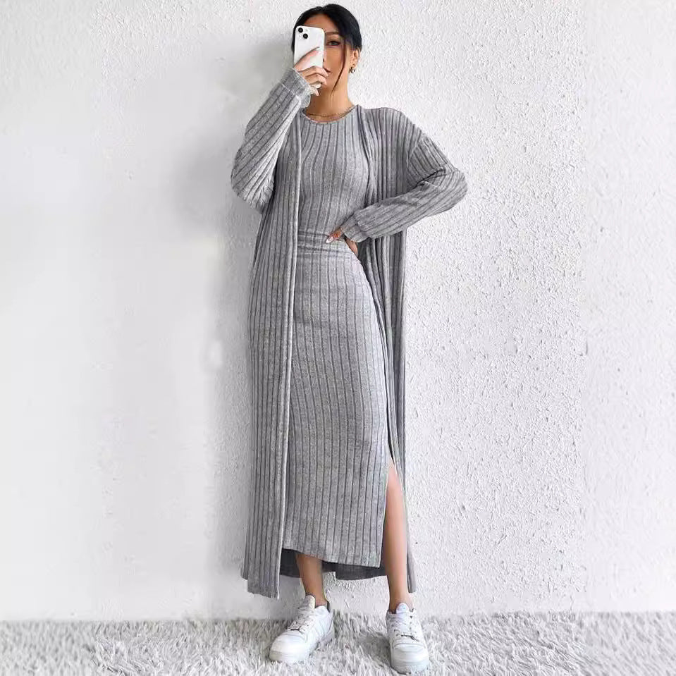 Solid Color Coat and Skirt Set – Women's Casual Elegant Two-Piece Outfit