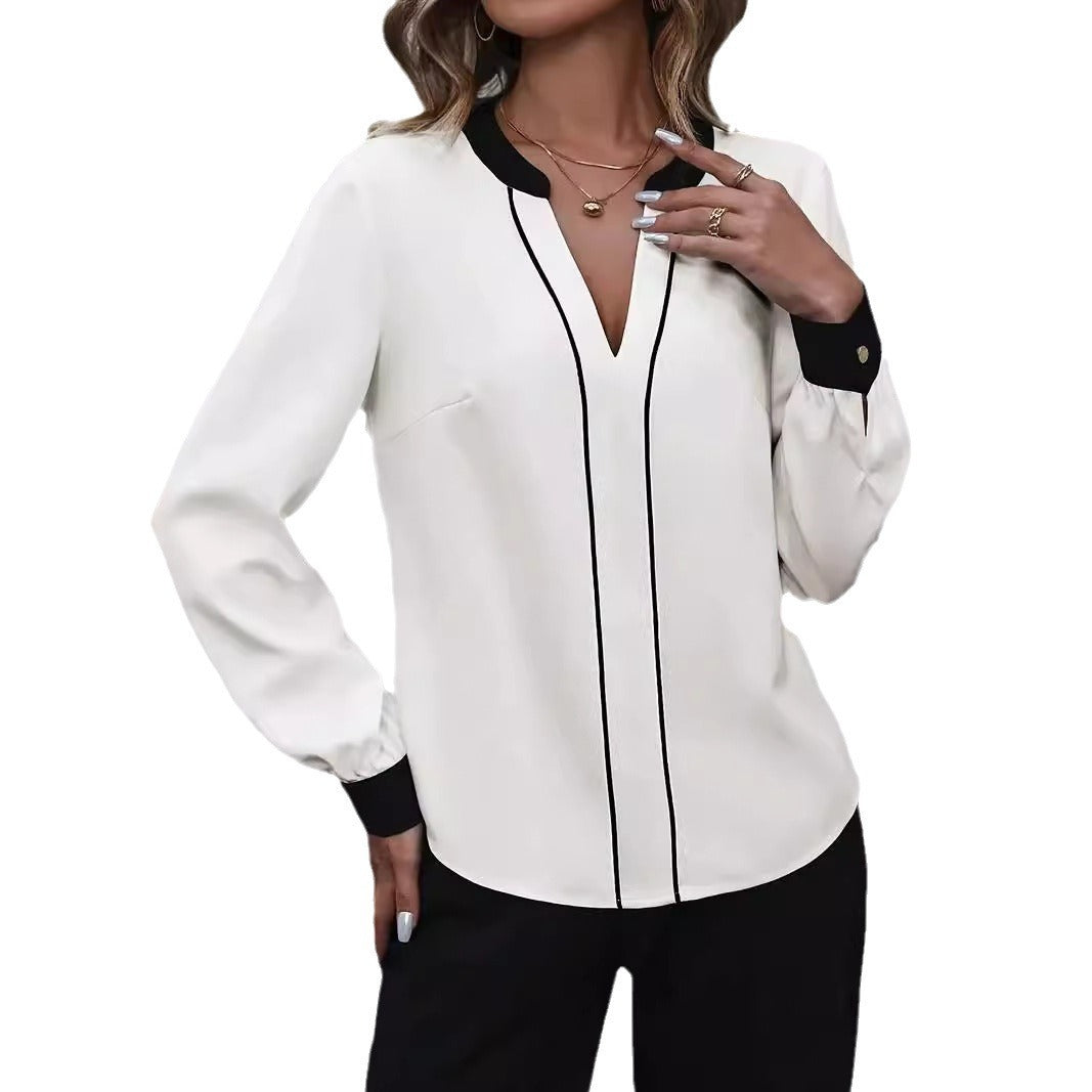 Women's Fashion Button Shirt Long Sleeve Top – Elegant Casual Commuter Wear