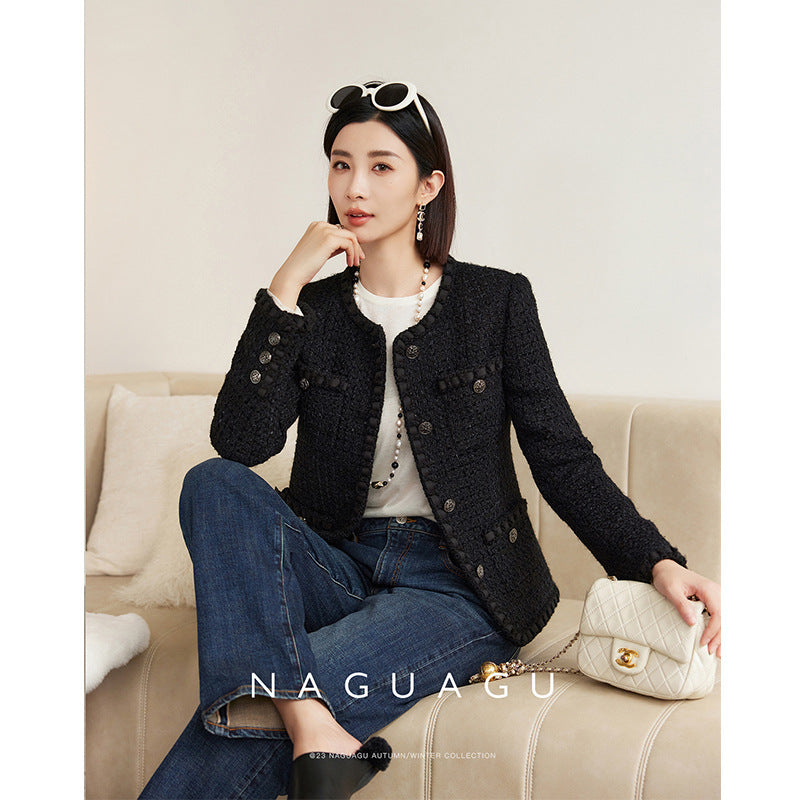 Wool Blend 3D Embroidery Warm Coat – Women's Slim Fit Autumn & Winter Jacket