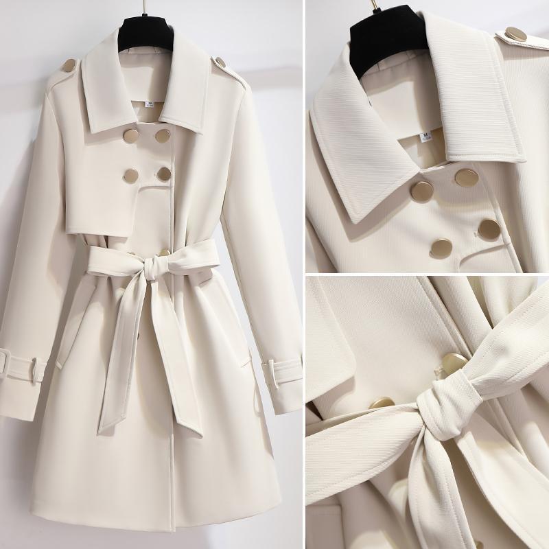 Waist-cinched Mid-length Trench Coat – Women's Elegant Spring & Autumn Outerwear
