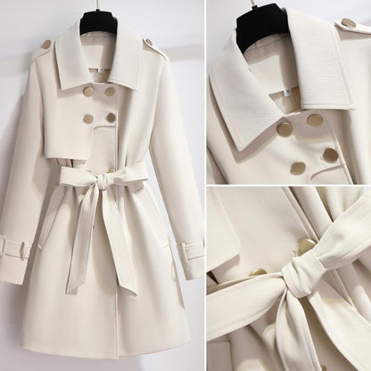 Waist-cinched Mid-length Trench Coat – Women's Elegant Spring & Autumn Outerwear