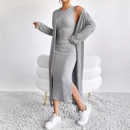 Solid Color Coat and Skirt Set – Women's Casual Elegant Two-Piece Outfit