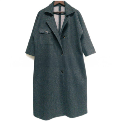 Ultra-long Loose Woolen Coat – Women's Street Casual Double Pocket Jacket