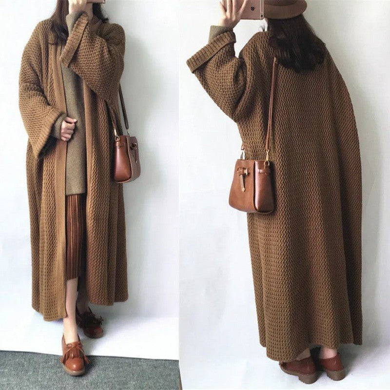 Long Knit Overknee Cardigan – Women's Relaxed Fit Warm Coat
