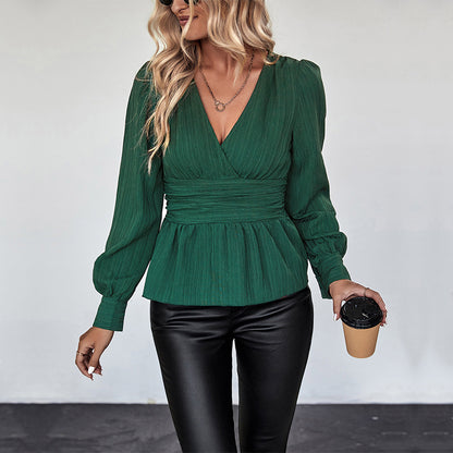 Elegant Fall V-Neck Slim Fit Shirt for Women