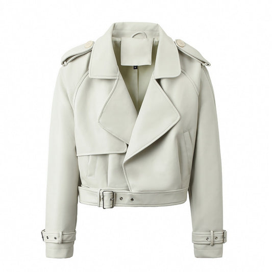 Belted Loose Fit PU Leather Jacket – Women's Casual Street Style Outerwear