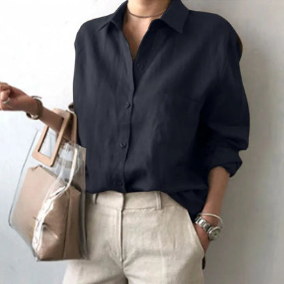 Relaxed Fit Cotton Linen Shirt – Women's Minimalist Solid Color Top