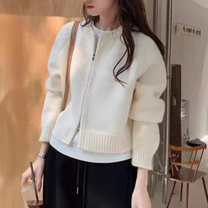 Zipper Front Casual Sweater Cardigan – Women's Everyday Knitwear