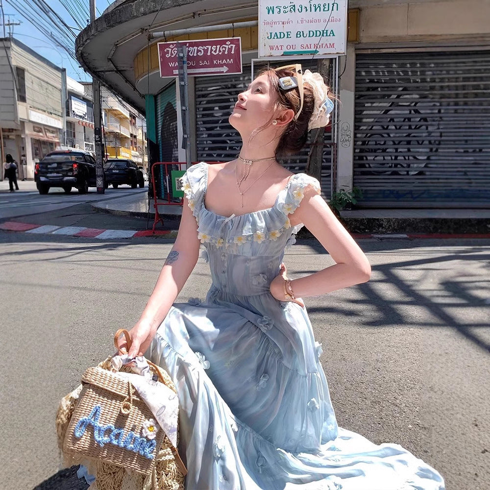 Watercolor Flying Sleeve Sling Dress