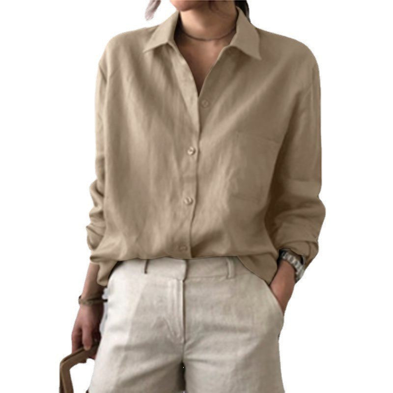Relaxed Fit Cotton Linen Shirt – Women's Minimalist Solid Color Top