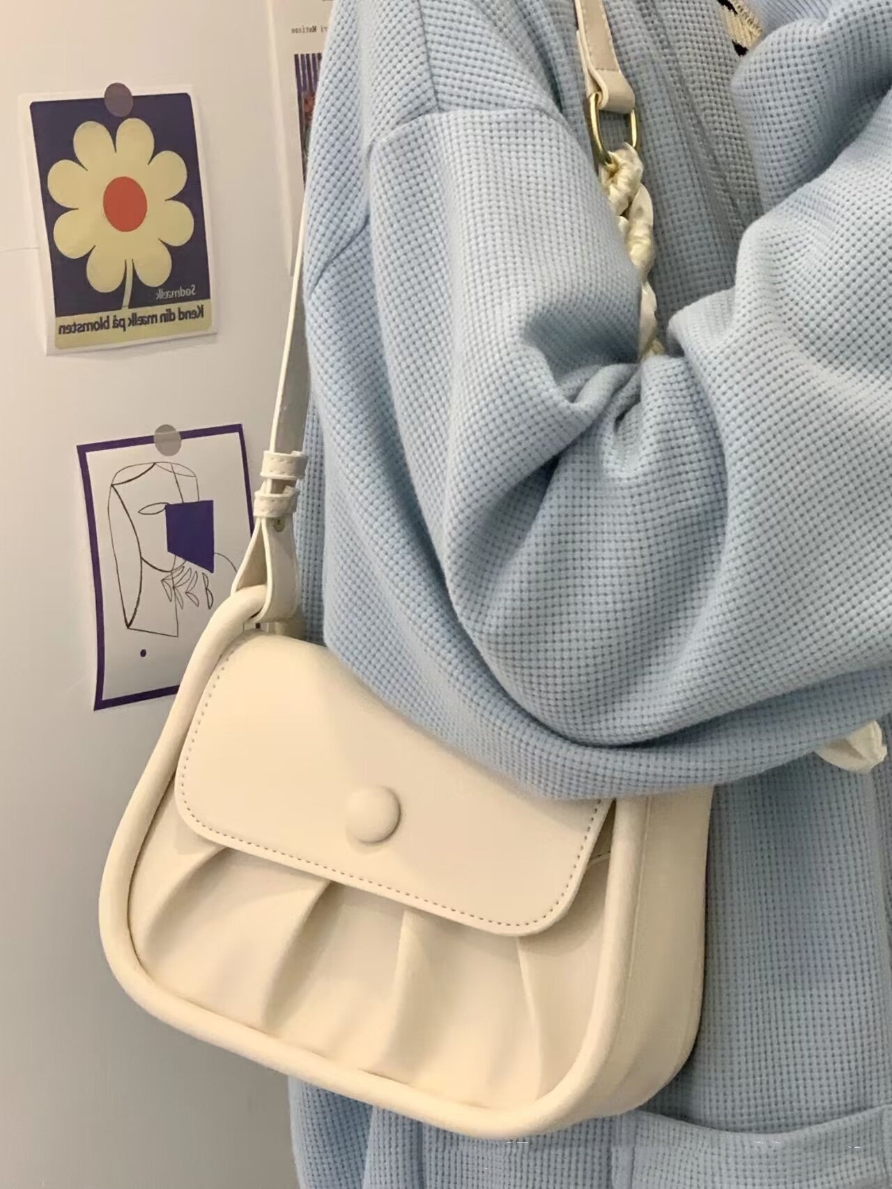 Pleated Small Square Shoulder Bag – Elegant PU Leather Messenger