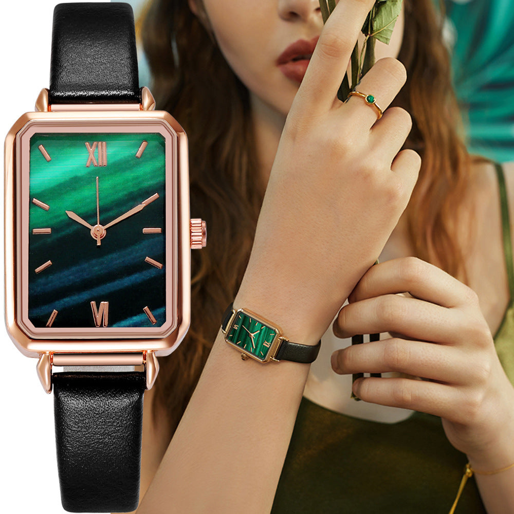 Retro Green Rectangle Dial Watch