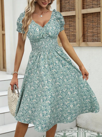 Vintage Floral Puff Sleeve Dress