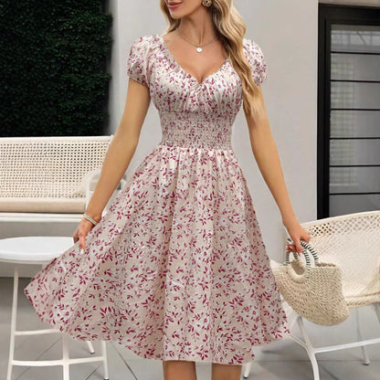 Vintage Floral Puff Sleeve Dress