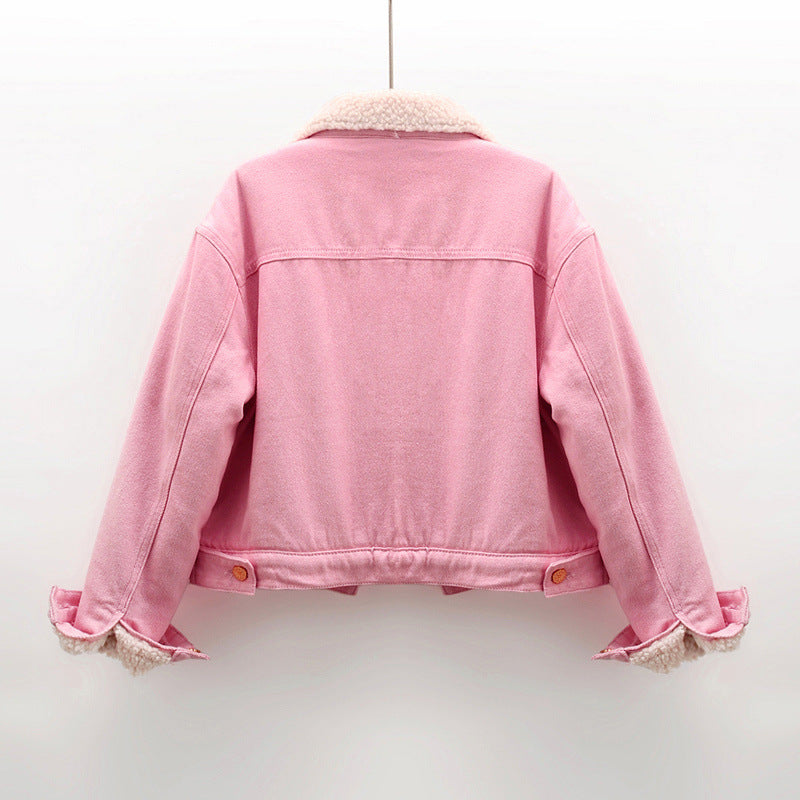Fleece-lined Thick Denim Jacket – Women's Urban Short Cotton Coat