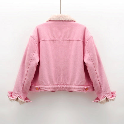 Fleece-lined Thick Denim Jacket – Women's Urban Short Cotton Coat