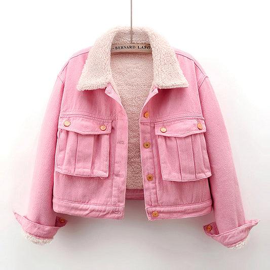 Fleece-lined Thick Denim Jacket – Women's Urban Short Cotton Coat