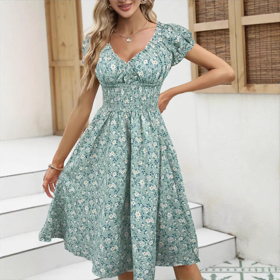 Vintage Floral Puff Sleeve Dress
