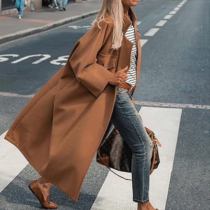 Ultra-long Loose Woolen Coat – Women's Street Casual Double Pocket Jacket