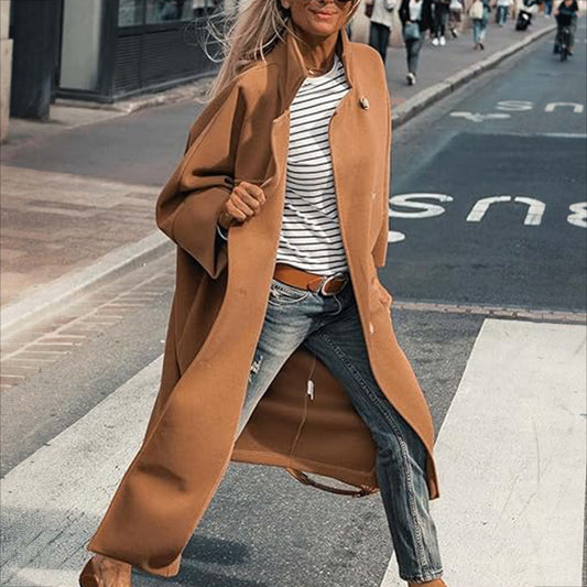 Ultra-long Loose Woolen Coat – Women's Street Casual Double Pocket Jacket