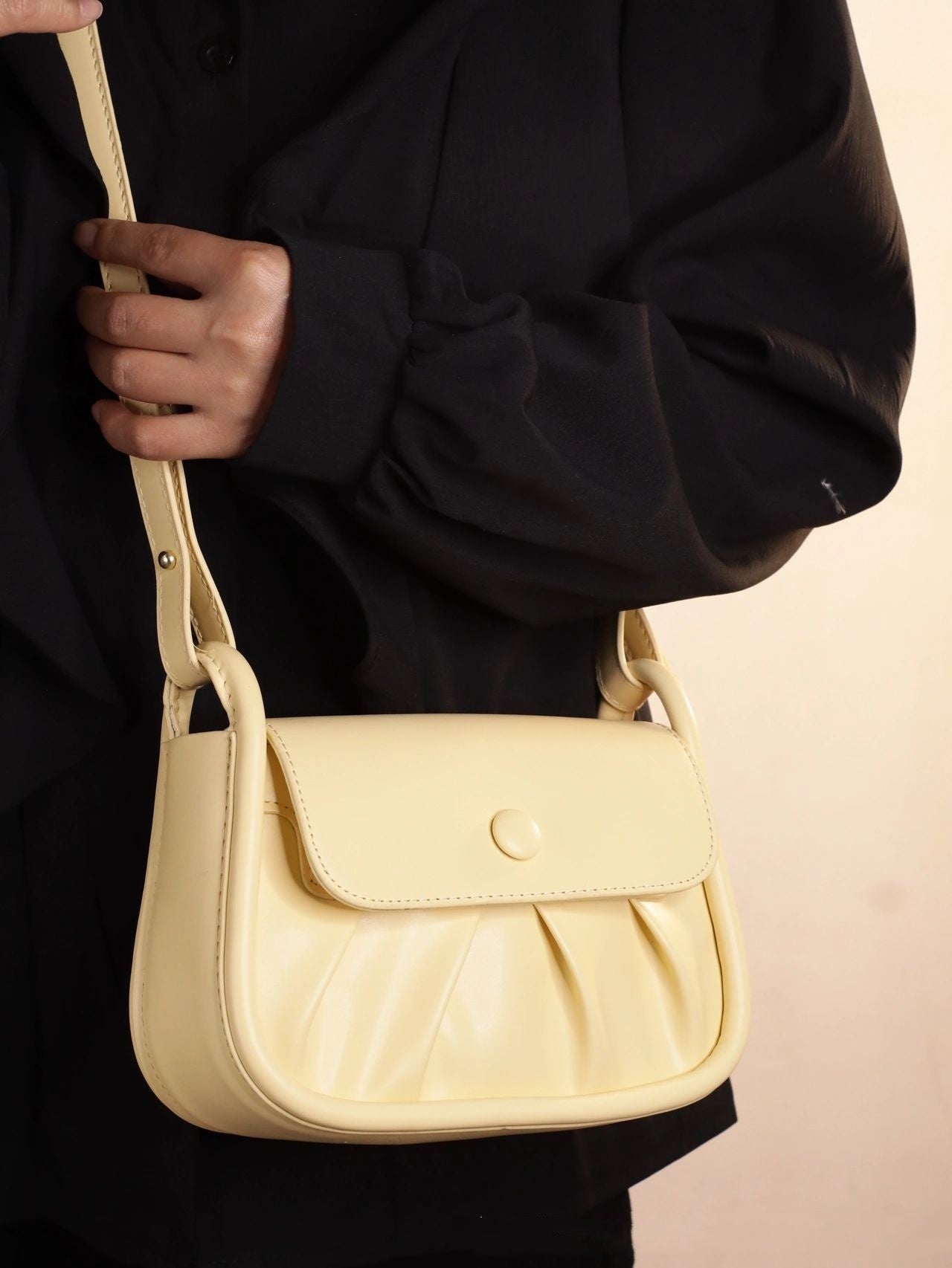 Pleated Small Square Shoulder Bag – Elegant PU Leather Messenger