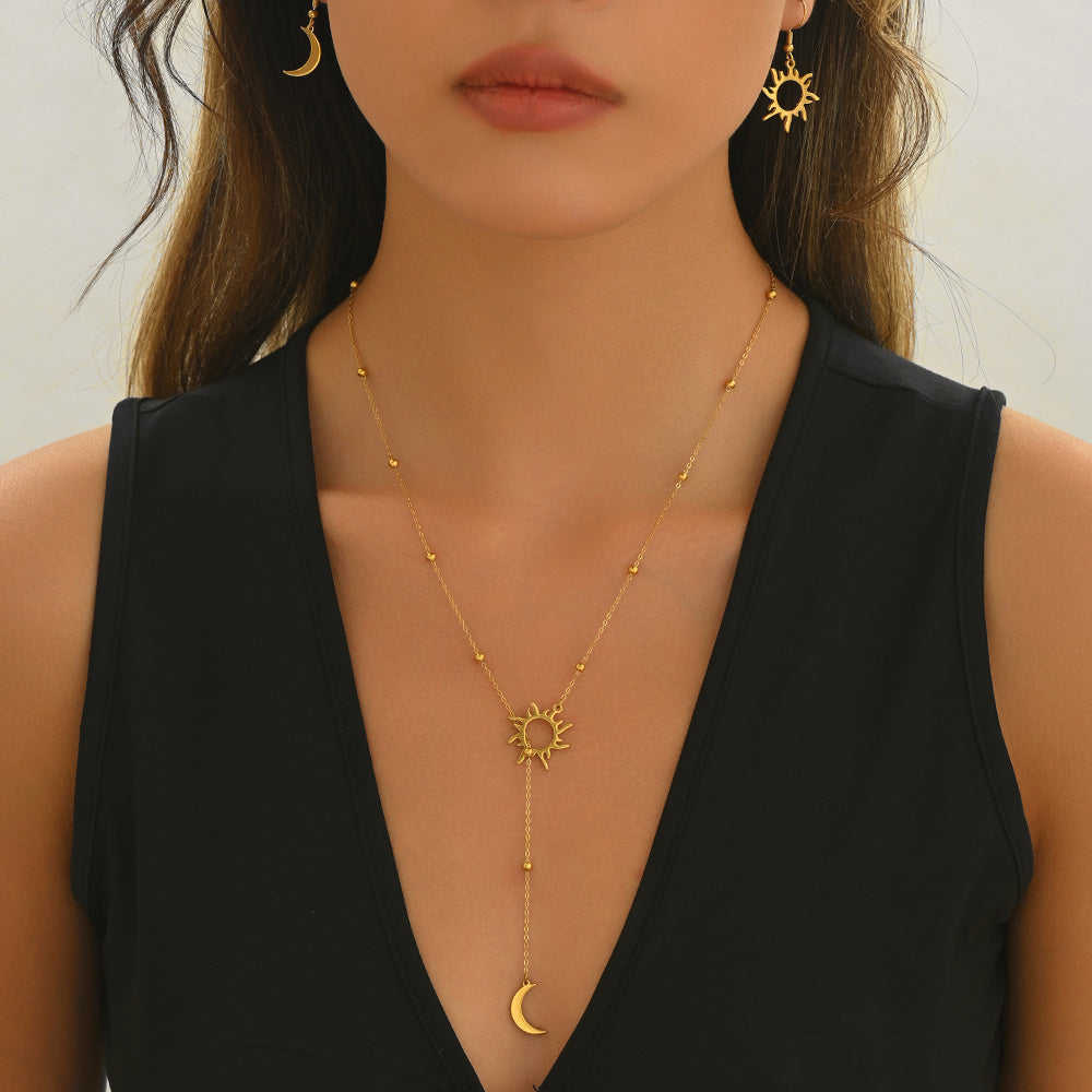 Sun & Moon Mirror Polish Jewelry Set - 18K Gold Plated | Hypoallergenic & Sustainable