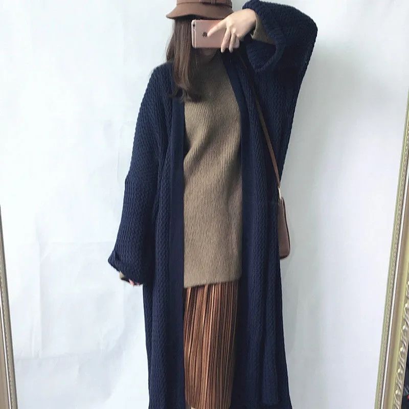 Long Knit Overknee Cardigan – Women's Relaxed Fit Warm Coat