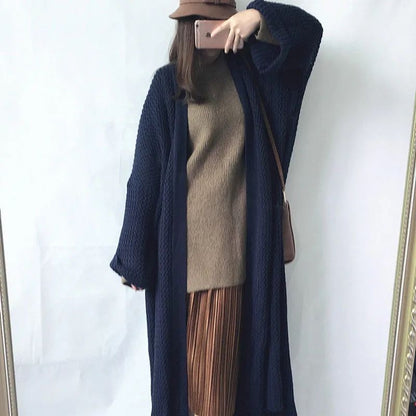 Long Knit Overknee Cardigan – Women's Relaxed Fit Warm Coat