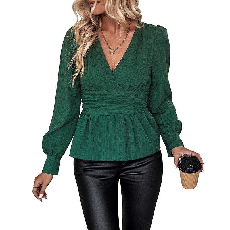 Elegant Fall V-Neck Slim Fit Shirt for Women