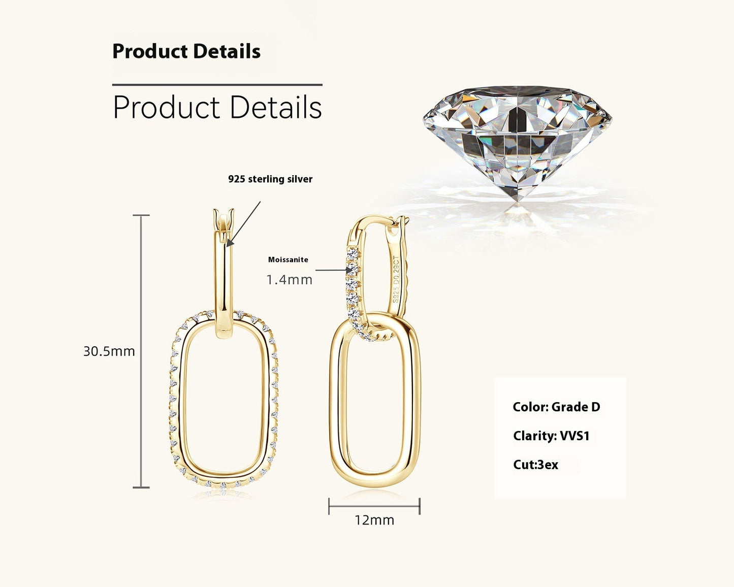 Moissanite Sterling Silver Eardrops