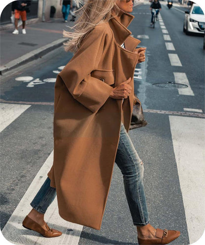 Ultra-long Loose Woolen Coat – Women's Street Casual Double Pocket Jacket