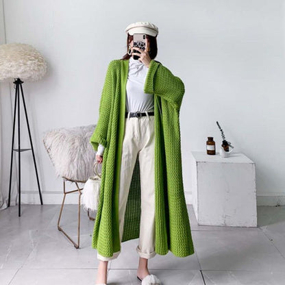 Long Knit Overknee Cardigan – Women's Relaxed Fit Warm Coat