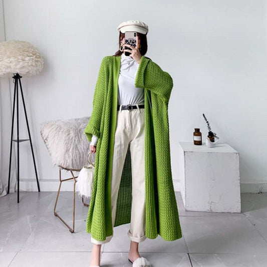 Long Knit Overknee Cardigan – Women's Relaxed Fit Warm Coat
