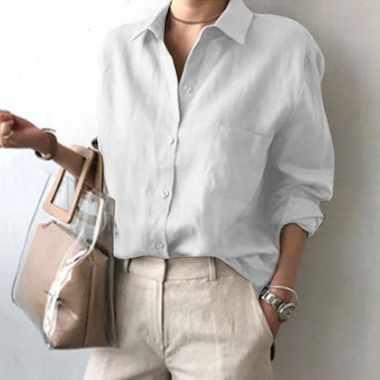 Relaxed Fit Cotton Linen Shirt – Women's Minimalist Solid Color Top