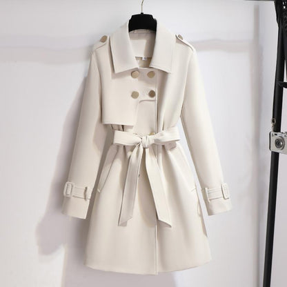 Waist-cinched Mid-length Trench Coat – Women's Elegant Spring & Autumn Outerwear